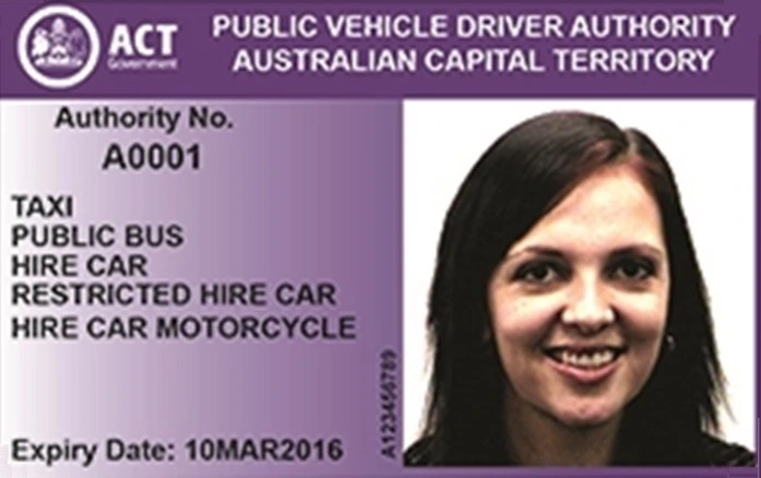 Public Vehicle Drivers Licence Capital Territory Australia